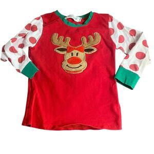 Marie Nicole red polka dot reindeer embroidered long sleeve shirt SIZE 2
